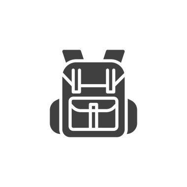 Kamp sırt çantası vektör simgesi. Mobil konsept ve web tasarımı için düz tabela. Turist sırt çantası sembolü. Sembol, logo çizimi. Vektör grafikleri