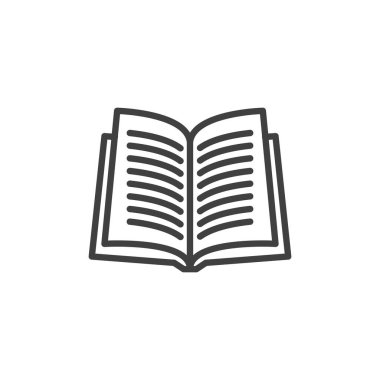 Kitap sayfalarının satır simgesini aç. Mobil konsept ve web tasarımı için doğrusal biçim işareti. Kitap ana hatları vektör simgesi okunuyor. Eğitim sembolü, logo çizimi. Vektör grafikleri
