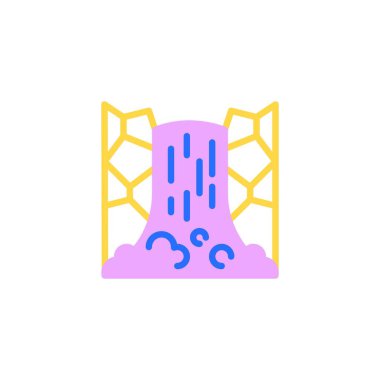 Şelale düz ikonu, vektör işareti, çağlayan şelale renkli beyaz üzerine izole edilmiş resim. Sembol, logo çizimi. Düz biçim tasarımı