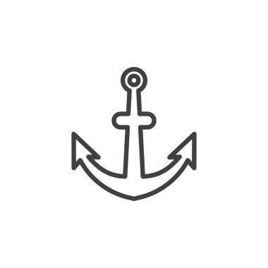 Çapa çizgisi simgesi. Mobil konsept ve web tasarımı için doğrusal biçim işareti. Tekne çapası vektör ikonu. Sembol, logo çizimi. Vektör grafikleri