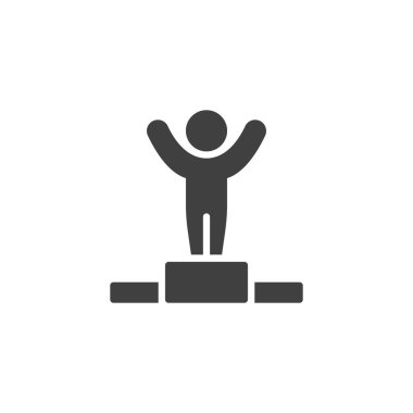 Kazanan podyum vektör ikonu. Birinci, mobil konsept ve web tasarımı için düz tabela doldurdu. Başarı, yarışma sembolü. Sembol, logo çizimi. Vektör grafikleri