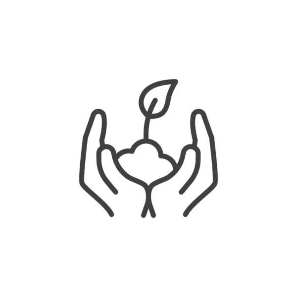 Руки Растущей Иконой Линии Ростков Знак Стиля Мобильной Концепции Веб — стоковый вектор
