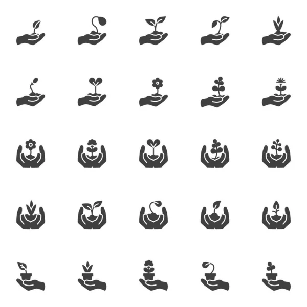 Hands Plants Vector Icons Set Modern Solid Symbol Collection Filled — Stock Vector