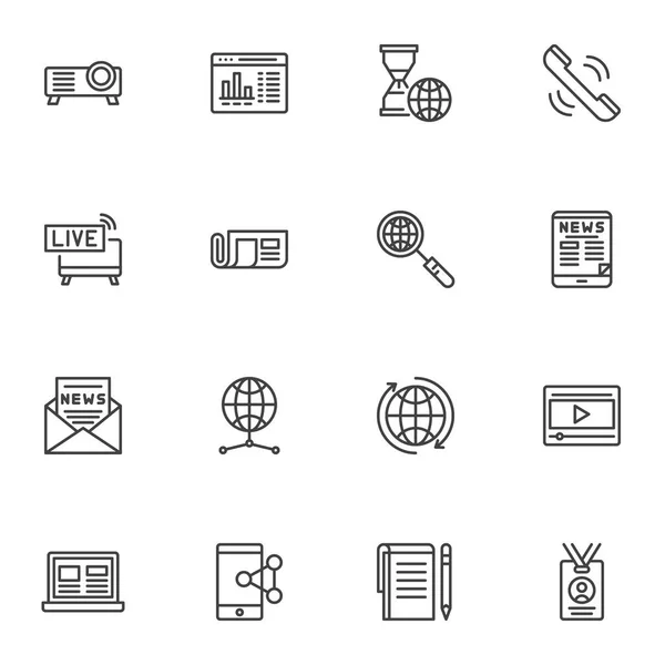 News Journal Line Icons Set Outline Vector Symbol Collection Linear - Stok Vektor