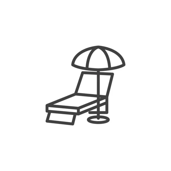 海滩椅子和雨伞线图标 移动概念和网页设计的线性风格标志 海滩伞和休闲室轮廓矢量图标 旅行符号 标志插图 矢量图形 — 图库矢量图片