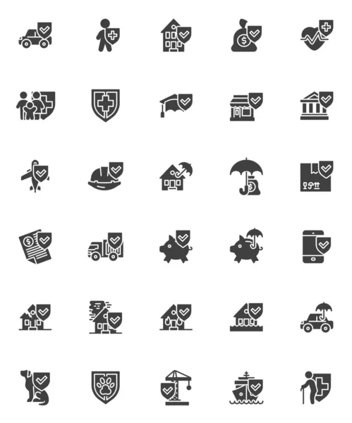 Insurance Related Vector Icons Set Modern Solid Symbol Collection Filled — Stock Vector
