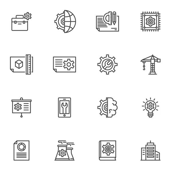 Conjunto Iconos Línea Ingeniería Colección Símbolos Vectoriales Contorno Paquete Pictogramas — Vector de stock