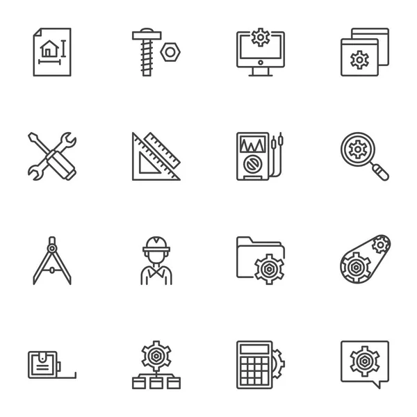 Conjunto Iconos Línea Tecnología Ingeniería Colección Símbolos Vectoriales Contorno Paquete — Archivo Imágenes Vectoriales