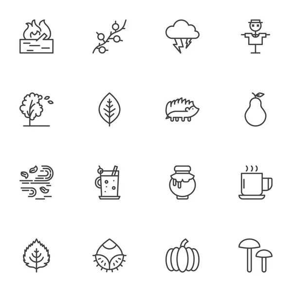 Conjunto Iconos Línea Relacionados Con Otoño Colección Símbolos Vectoriales Contorno — Vector de stock