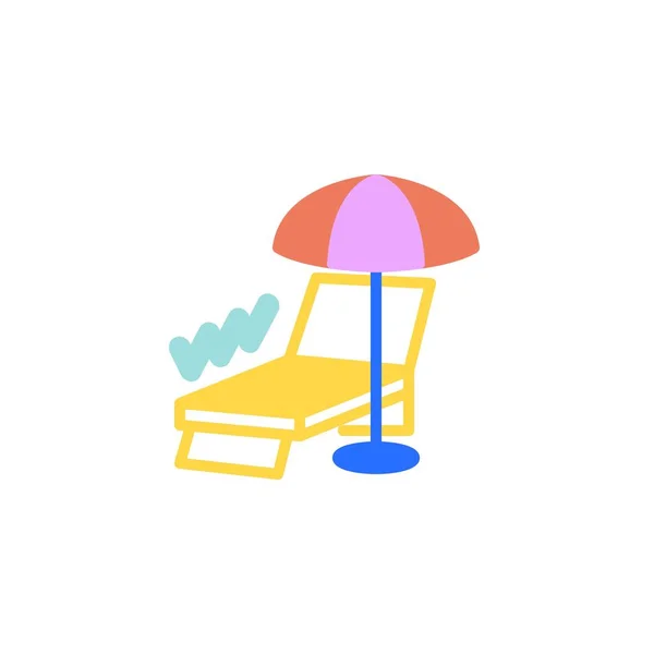 海滩伞和躺椅平面图标 矢量标志 海滩椅子和伞彩色象形文字隔离在白色 标识插图 平面风格设计 — 图库矢量图片