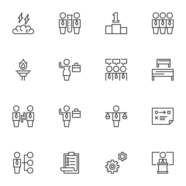 Business Teamwork Line Icons Set Outline Vector Symbol Collection Linear — Stock Vector