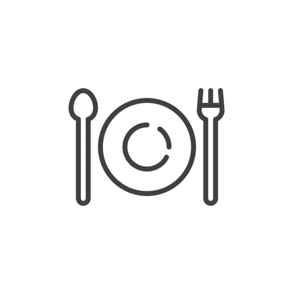 叉子和勺子线图标 移动概念和网页设计的线性风格标志 盘子与餐具轮廓矢量图标 餐厅标志 标志插图 矢量图形 — 图库矢量图片
