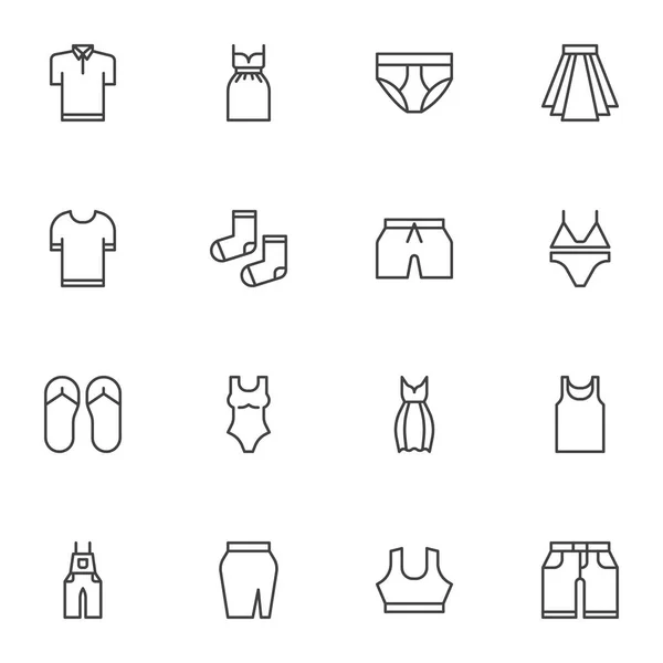 Ensemble Icônes Ligne Vêtements Été Collection Symboles Vectoriels Contour Paquet — Image vectorielle
