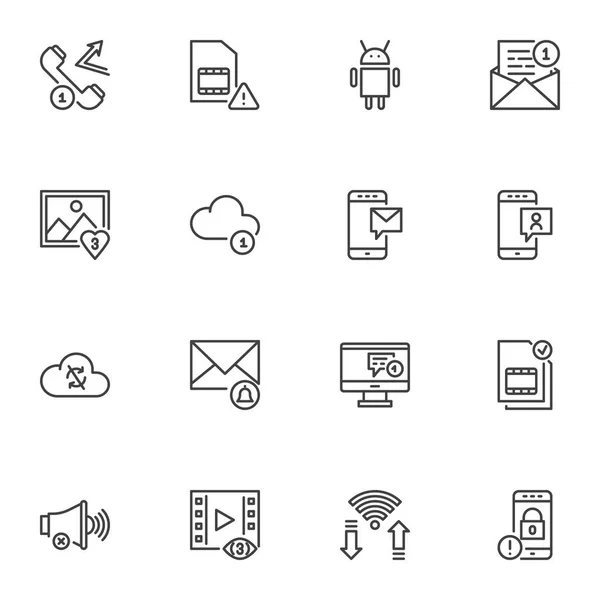 Set Icone Della Linea Notifica Dell Interfaccia Collezione Simboli Vettoriali — Vettoriale Stock