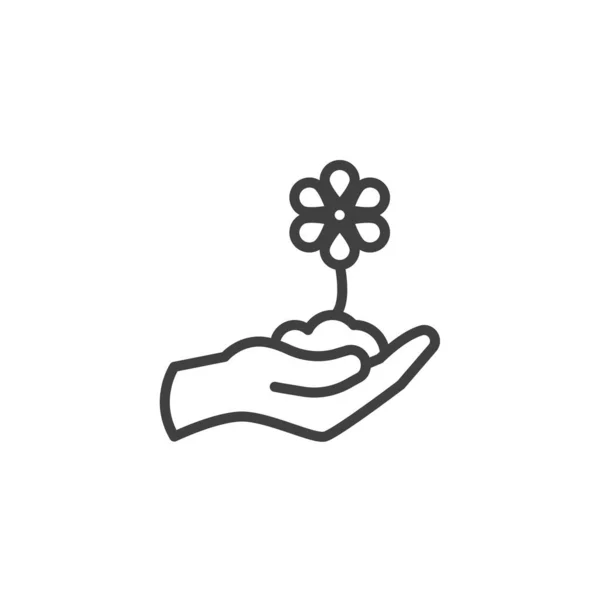 Рука Піктограмою Лінії Квітів Знак Лінійного Стилю Мобільної Концепції Веб — стоковий вектор