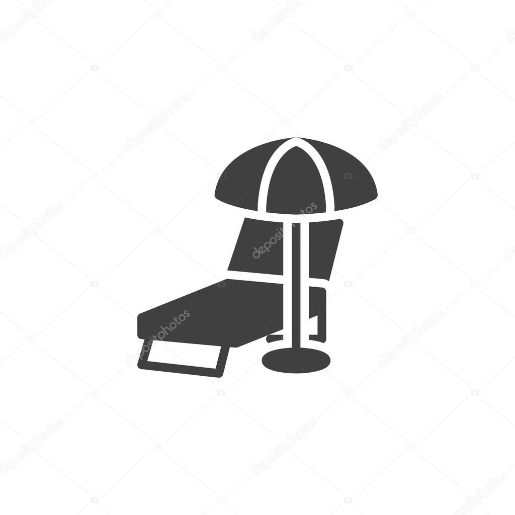 Beach chair and umbrella vector icon. filled flat sign for mobile concept and web design. Beach umbrella and lounge glyph icon. Travel symbol, logo illustration. Vector graphics