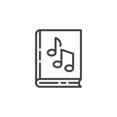 Müzik kitabı ikonu. Mobil konsept ve web tasarımı için doğrusal biçim işareti. Müzik notaları içeren ses kitabı vektör simgesi. Sembol, logo çizimi. Vektör grafikleri