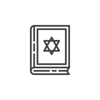 Yahudi İncil çizgisi ikonu. Mobil konsept ve web tasarımı için doğrusal biçim işareti. İbranice İncil 'de David yıldızı taslak vektör ikonu var. Sembol, logo çizimi. Vektör grafikleri