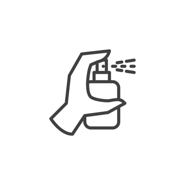 手部清洁剂喷雾线图标 移动概念和网页设计的线性风格标志 手消毒 酒精喷雾勾勒病媒图标 标识插图 矢量图形 — 图库矢量图片