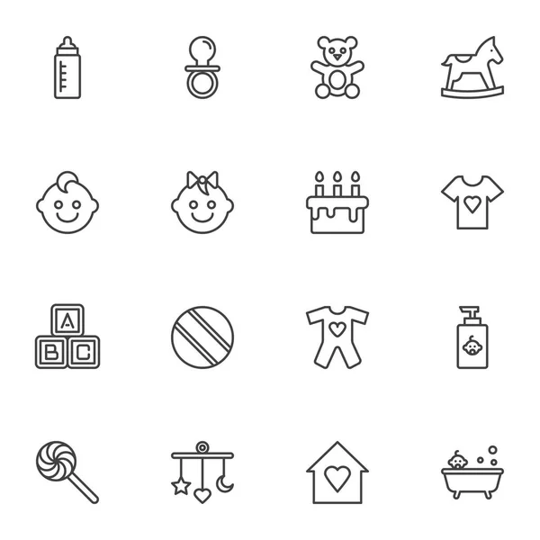 Baby Items Line Icons Set Outline Vector Symbol Collection Linear — Stock Vector
