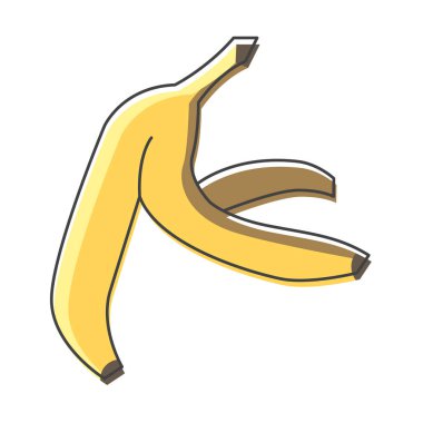 Sarı muz kabuğu el çizimi simgesi, yazdırmak için muz renkli vektör çizimi