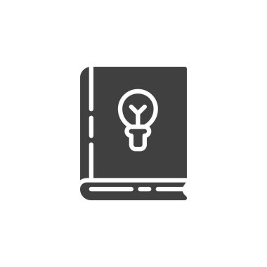 Fizik kitabı vektör simgesi. Mobil konsept ve web tasarımı için düz tabela. Ampul sembollü bir kitap. Sembol, logo çizimi. Vektör grafikleri