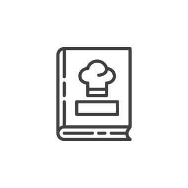 Yemek kitabı ikonu. Mobil konsept ve web tasarımı için doğrusal biçim işareti. Yemek kitabı ana hatları vektör simgesi. Sembol, logo çizimi. Vektör grafikleri