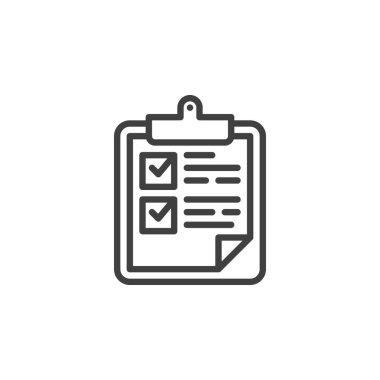 Kontrol listesi simgesi olan pano. Mobil konsept ve web tasarımı için doğrusal biçim işareti. Kontrol listesi taslak vektör simgesi formu. Sembol, logo çizimi. Vektör grafikleri