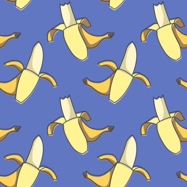 Muz ikonu desenleri ısırılmış. Sarı muzlar pürüzsüz bir arkaplan gibi soyulurlar. Kusursuz desen vektör çizimi