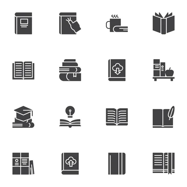 Libri Set Icone Vettoriali Moderna Collezione Simboli Solidi Pacchetto Pittogrammi — Vettoriale Stock