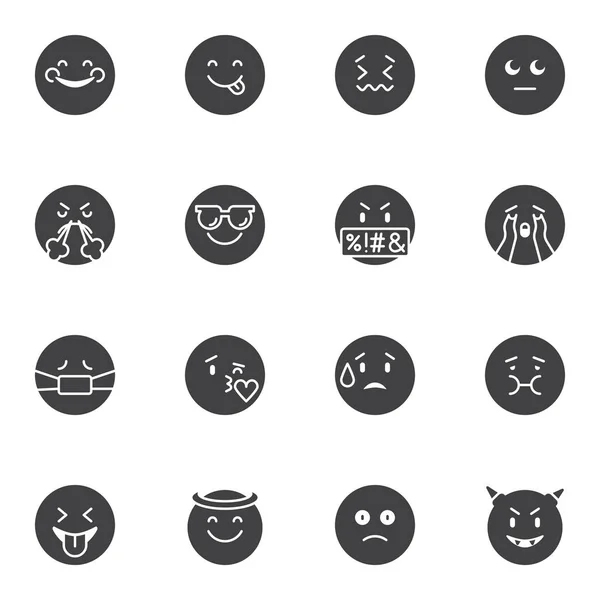 Emoji Juego Iconos Vectores Humor Colección Símbolos Sólidos Modernos Paquete — Vector de stock