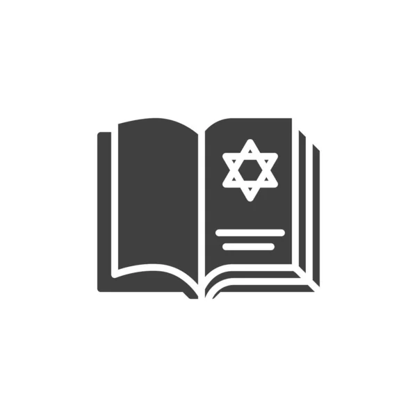 希伯来文圣经矢量图标 犹太书籍填补了移动概念和网页设计的平面标志 坦哈萨克书籍与大卫星形字形图标 标识插图 矢量图形 — 图库矢量图片