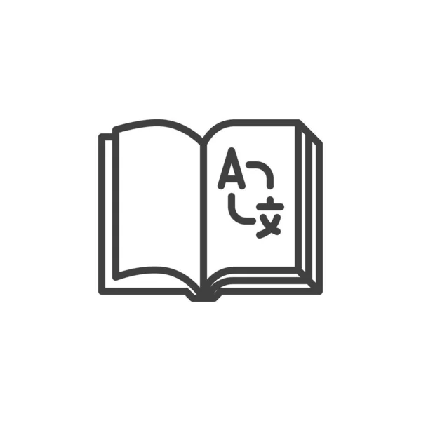 Sözlük satırı simgesi. Mobil konsept ve web tasarımı için doğrusal biçim işareti. Çeviri kitabı ana hatları vektör simgesi. Yabancı diller çalışma sembolü, logo çizimi. Vektör grafikleri