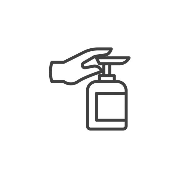 手压清洁剂瓶子线图标 移动概念和网页设计的线性风格标志 应用润肤清洁剂轮廓矢量图标 清洁及消毒标志 标志图解 — 图库矢量图片