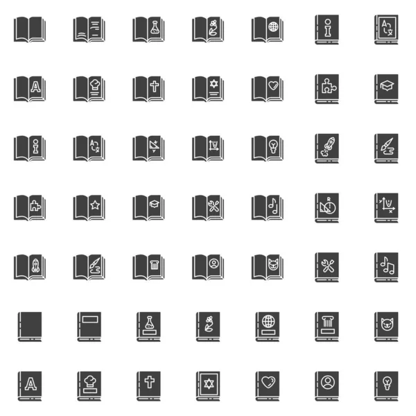 Science Books Vector Icons Set Modern Solid Symbol Collection Filled — Stock Vector