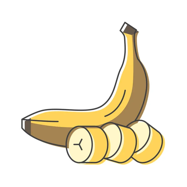Banane Ganz Und Scheiben Handgezeichnetes Symbol Geschnittene Banane Bunte Vektorillustration — Stockvektor