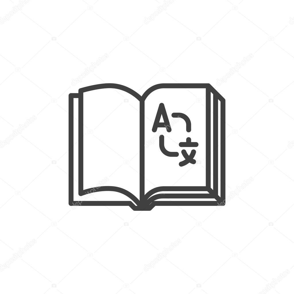 Dictionary book line icon. linear style sign for mobile concept and web design. Translation book outline vector icon. Foreign languages study symbol, logo illustration. Vector graphics