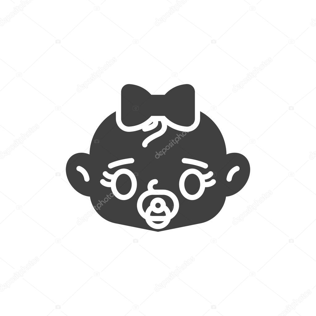 Baby girl with pacifier vector icon. filled flat sign for mobile concept and web design. Baby girl sucks soother glyph icon. Symbol, logo illustration. Vector graphics