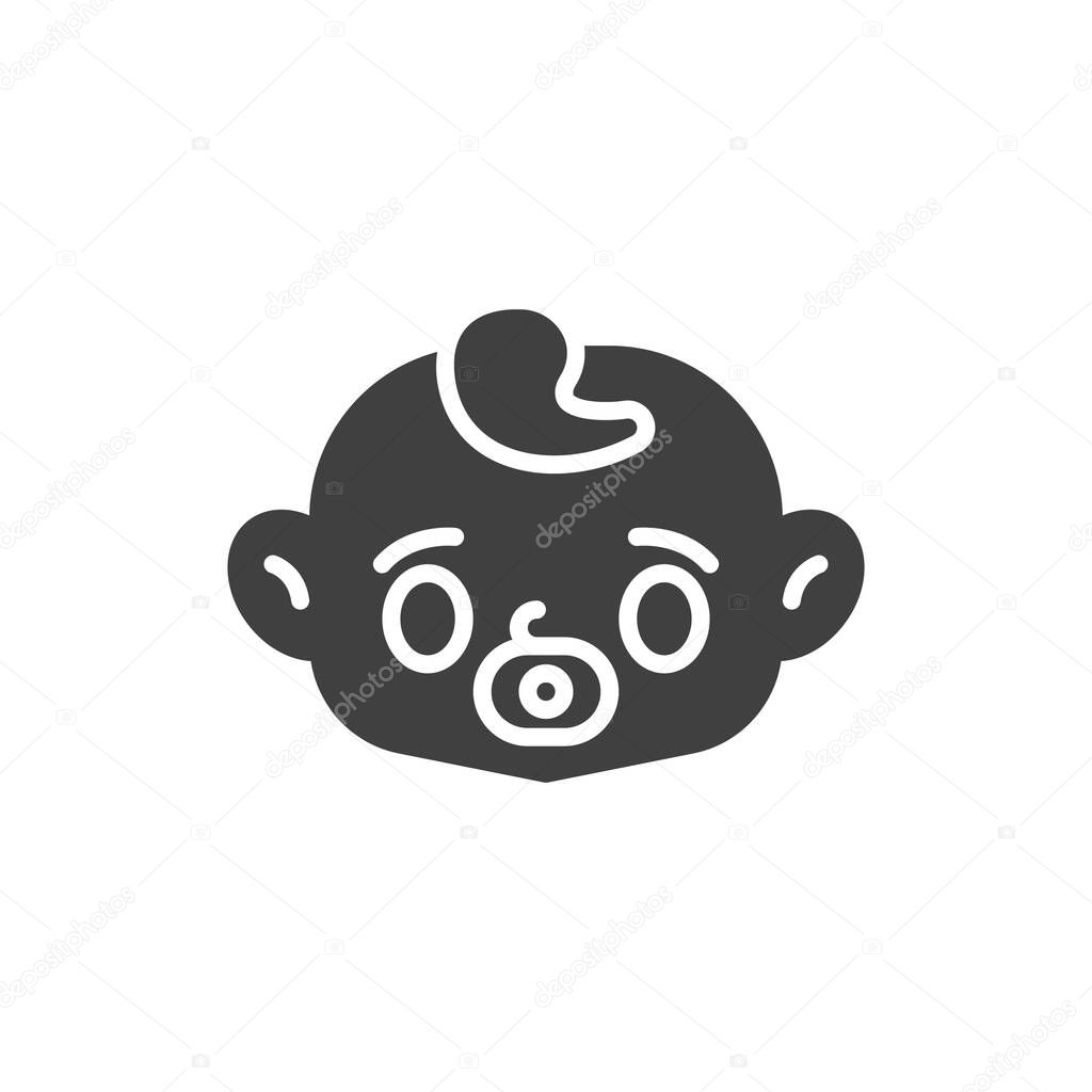Baby face with pacifier vector icon. filled flat sign for mobile concept and web design. Baby sucks a pacifier glyph icon. Symbol, logo illustration. Vector graphics