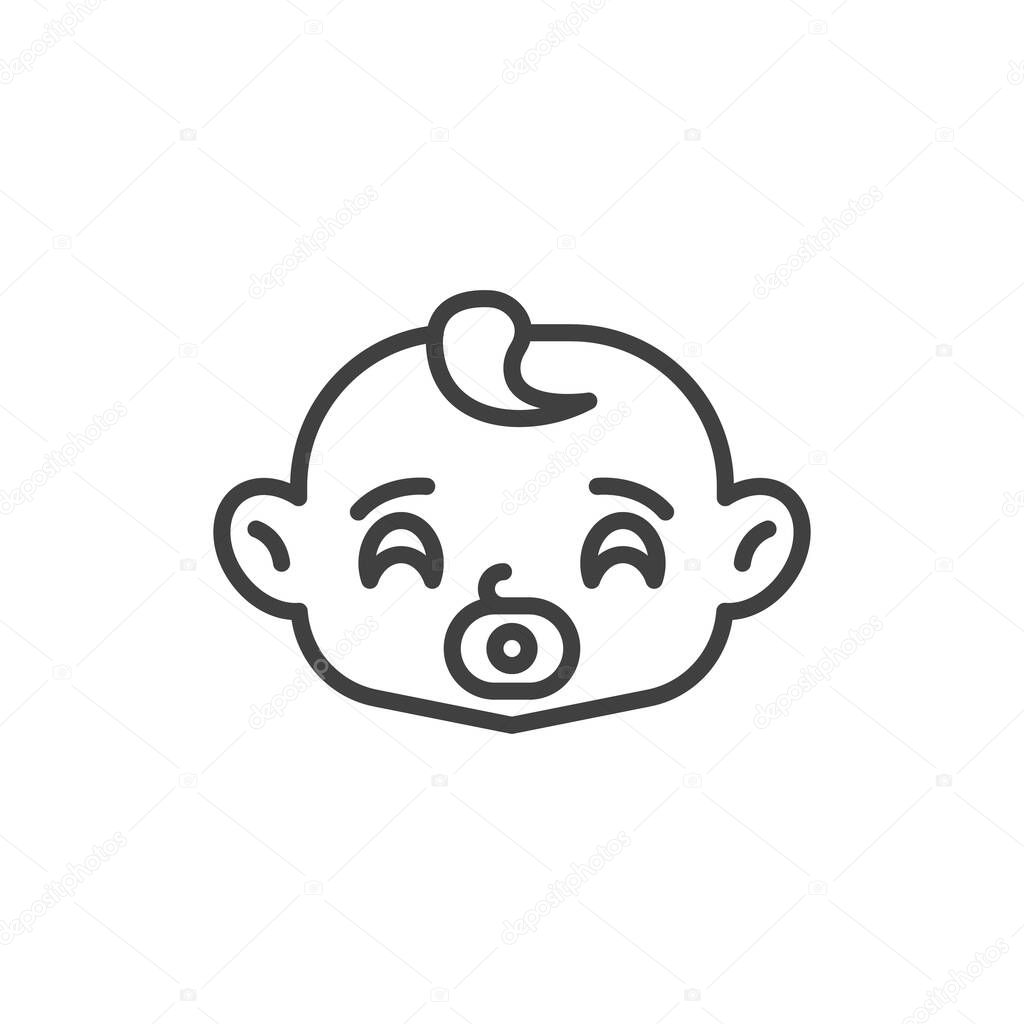 Baby sucks pacifier line icon. linear style sign for mobile concept and web design. Baby face with soother outline vector icon. Symbol, logo illustration. Vector graphics