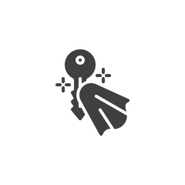 Anahtarları silme vektör simgesi ile temizliyorum. Mobil konsept ve web tasarımı için düz tabela. Anahtar dezenfeksiyon sembolü. Sembol, logo çizimi. Vektör grafikleri