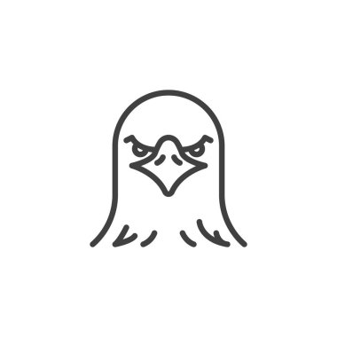 Eagle Head çizgi simgesi. Mobil konsept ve web tasarımı için doğrusal biçim işareti. Amerikan kartalı, ön görüş vektör simgesi. Sembol, logo çizimi. Vektör grafikleri