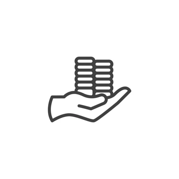 Рука Иконкой Линии Монет Знак Стиля Мобильной Концепции Веб Дизайна — стоковый вектор