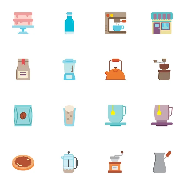 Colección Relacionada Con Cafetería Conjunto Iconos Planos Paquete Símbolos Colores — Archivo Imágenes Vectoriales