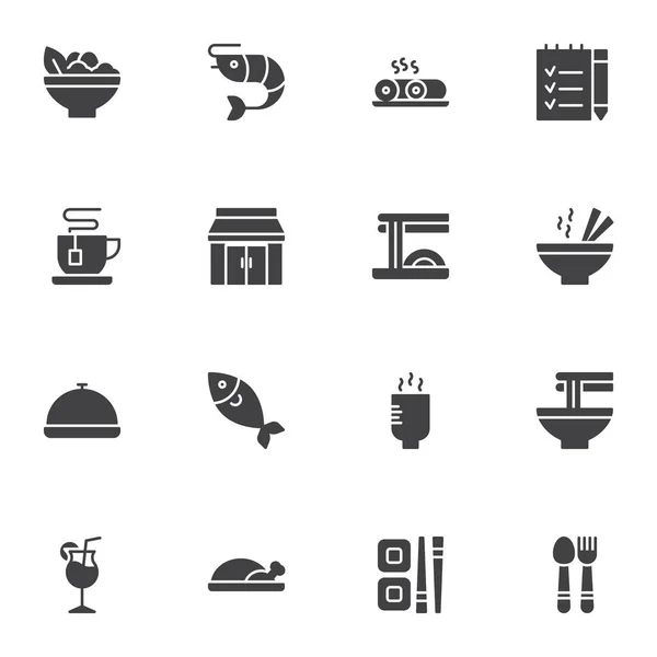 Conjunto Iconos Vectores Restaurantes Comida Asiática Colección Símbolos Sólidos Modernos — Archivo Imágenes Vectoriales