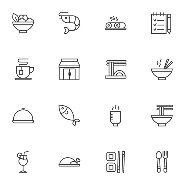 Conjunto Iconos Vectores Restaurantes Comida Asiática Colección Símbolos Sólidos Modernos — Archivo Imágenes Vectoriales
