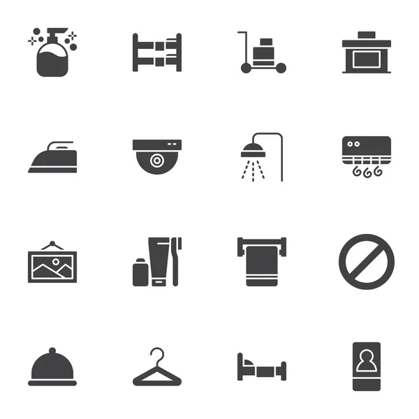 Hotel Vector Icons Set Modern Solid Symbol Collection Filled Style — Stock Vector