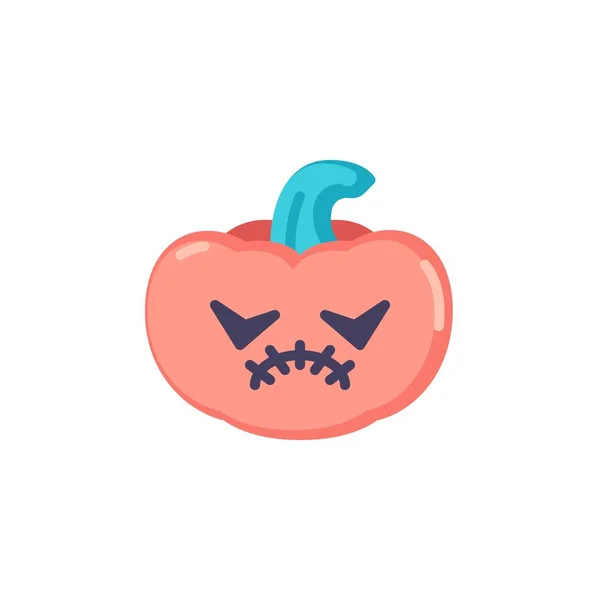 Stitched Pumpkin Mouth Emoji Flat Icon Vector Sign Halloween Pumpkin — Stock Vector