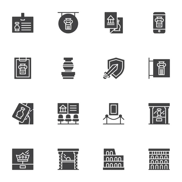 Conjunto Iconos Vectoriales Galería Museo Antiguo Colección Símbolos Sólidos Modernos — Vector de stock