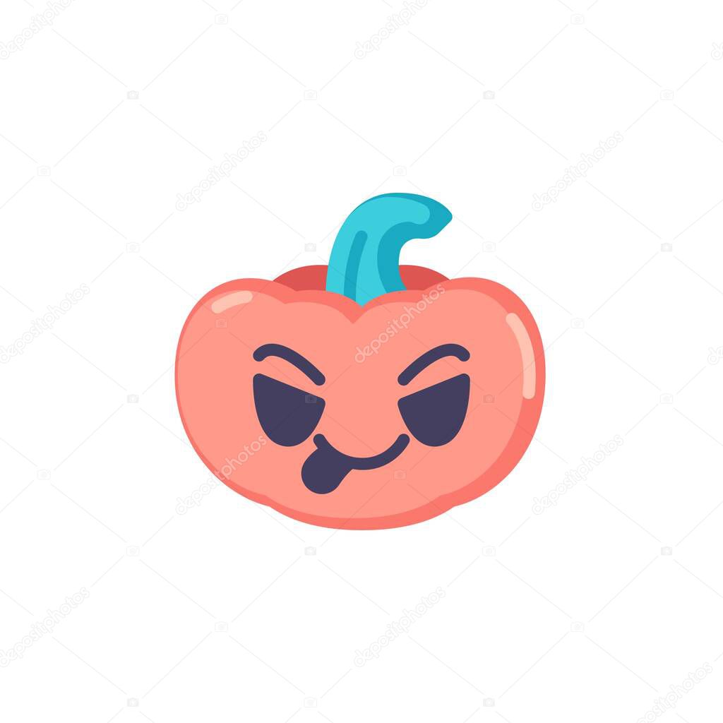 Pumpkin emoticon stuck out tongue flat icon, vector sign, pumpkin face savoring food emoji colorful pictogram isolated on white. Symbol, logo illustration. Flat style design